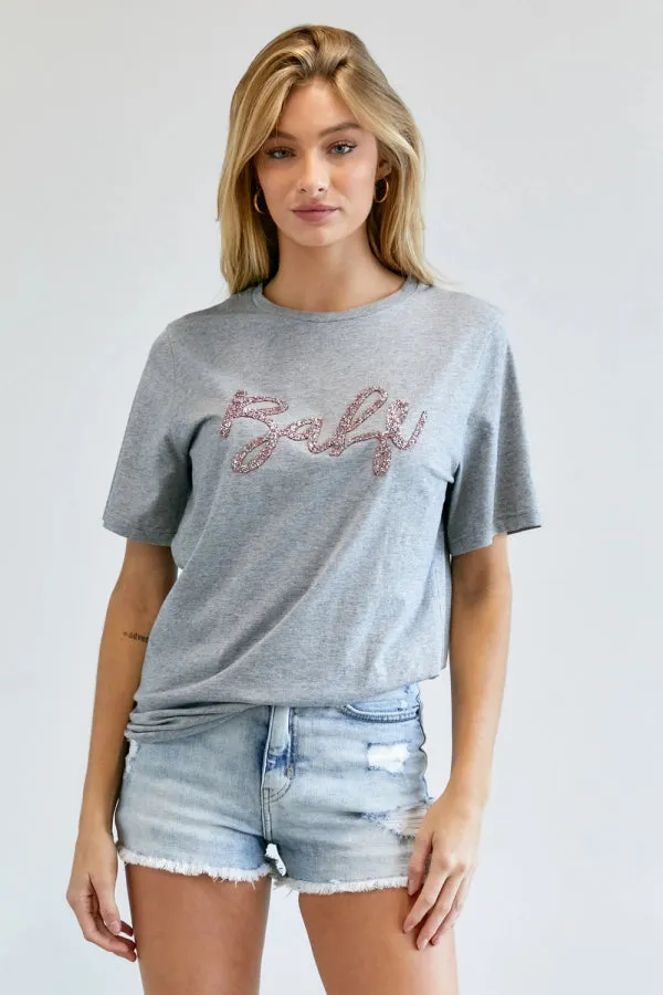 PRINTED ROUND NECK SHORT SLEEVE TOP
