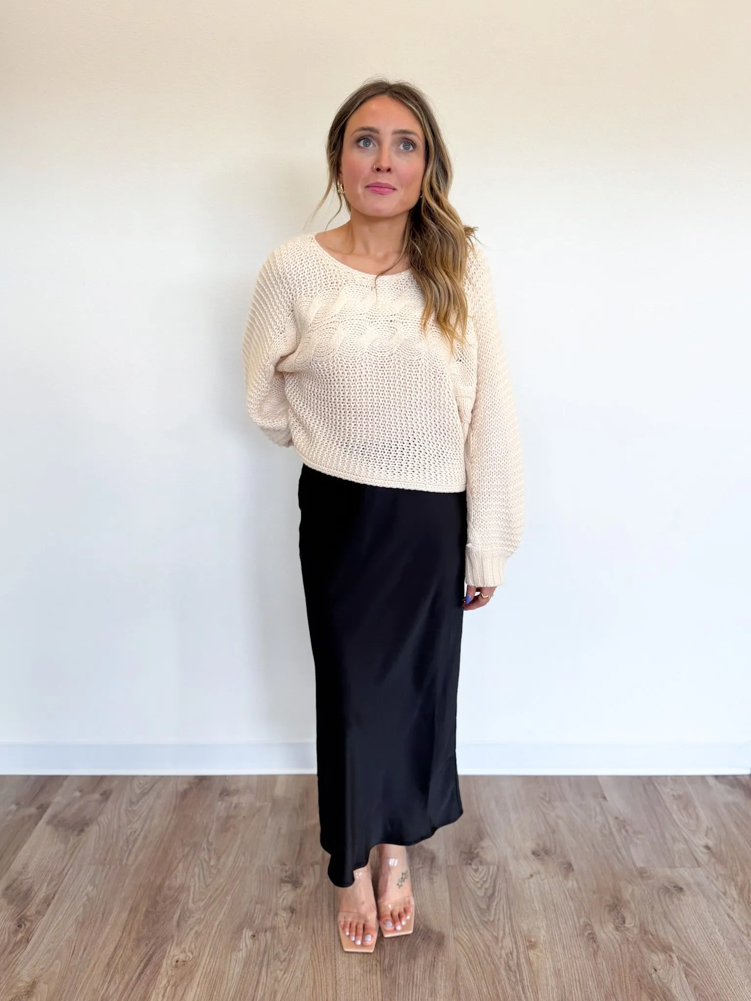 Priya Textured Knit Dolman Sweater in Cream