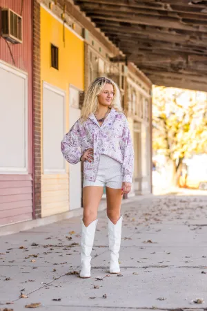 Purple Boho Western Print Button Up Shirt