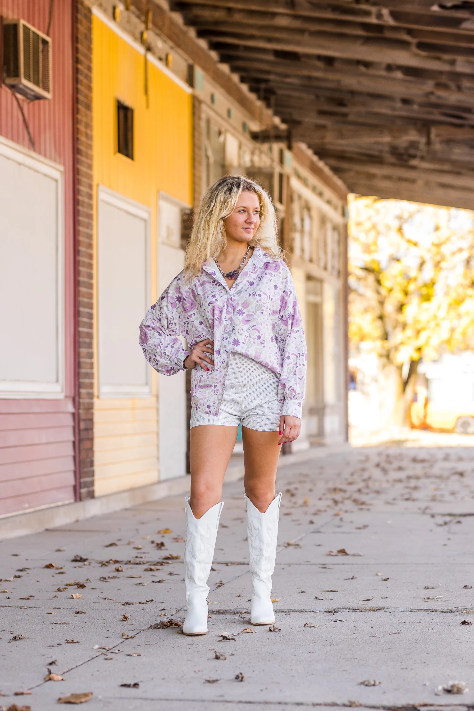 Purple Boho Western Print Button Up Shirt