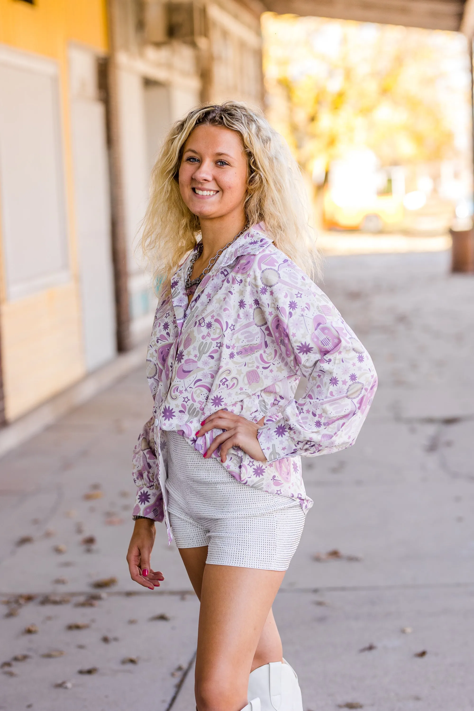 Purple Boho Western Print Button Up Shirt
