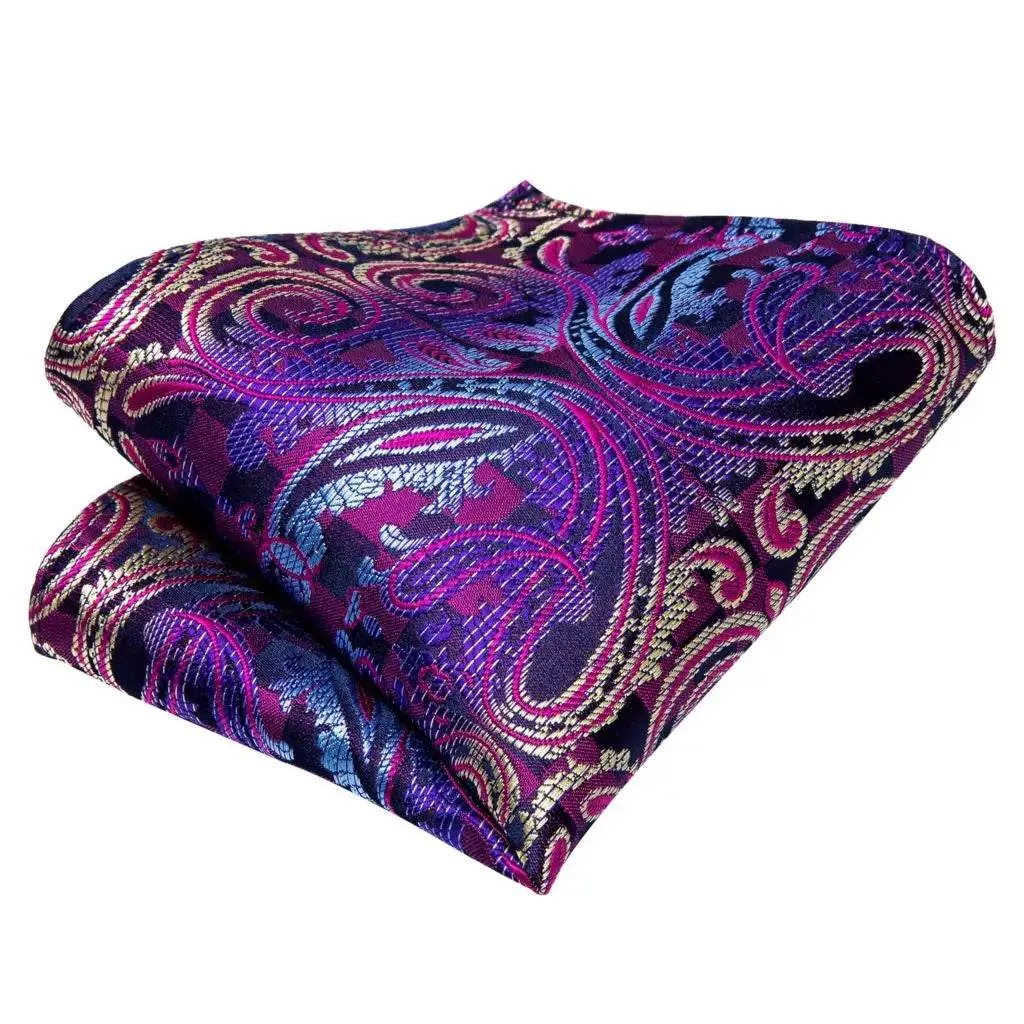 Purple Paisley Silk Tie Set for Men