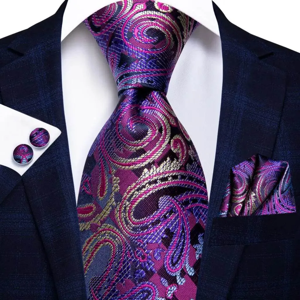 Purple Paisley Silk Tie Set for Men