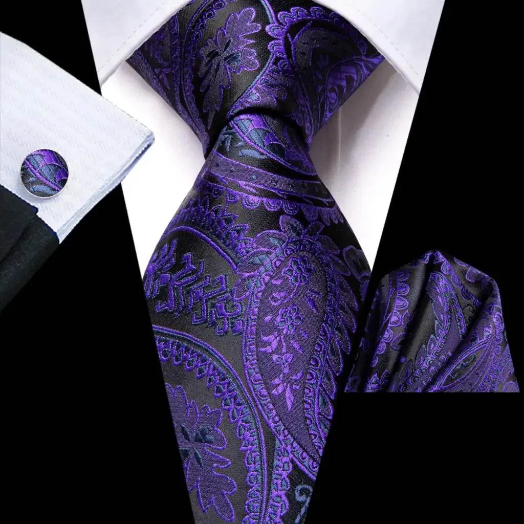 Purple Paisley Silk Tie Set for Men