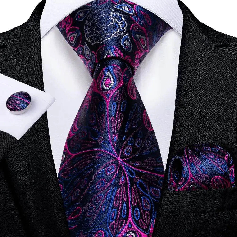Purple Paisley Silk Tie Set for Men