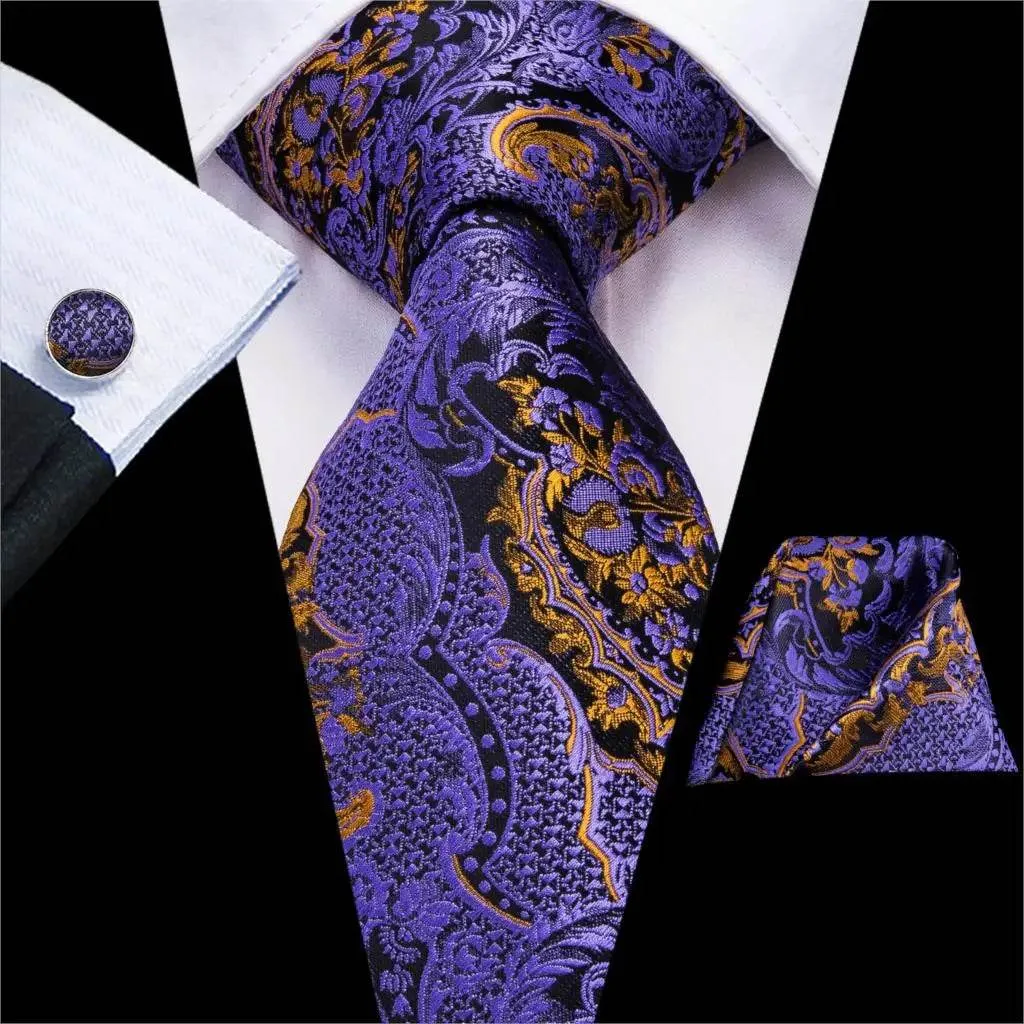 Purple Paisley Silk Tie Set for Men