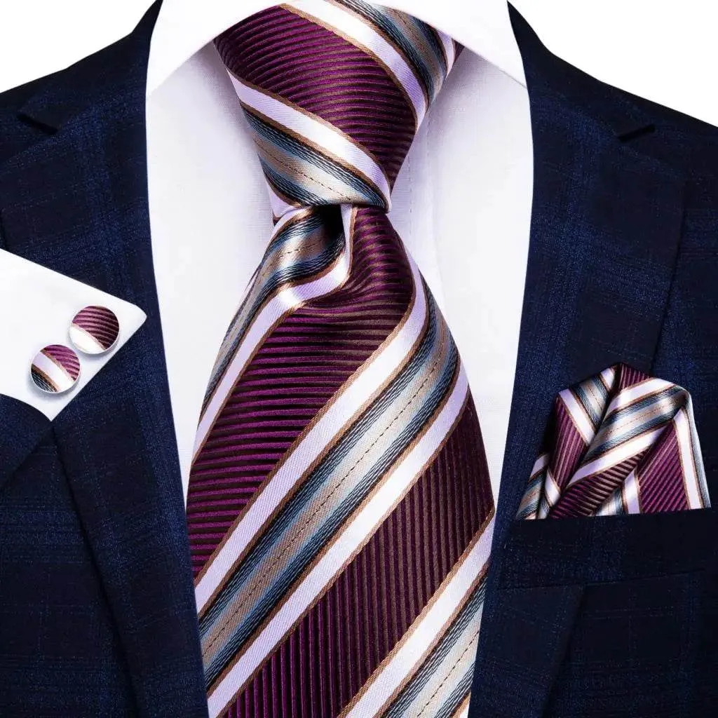 Purple Paisley Silk Tie Set for Men