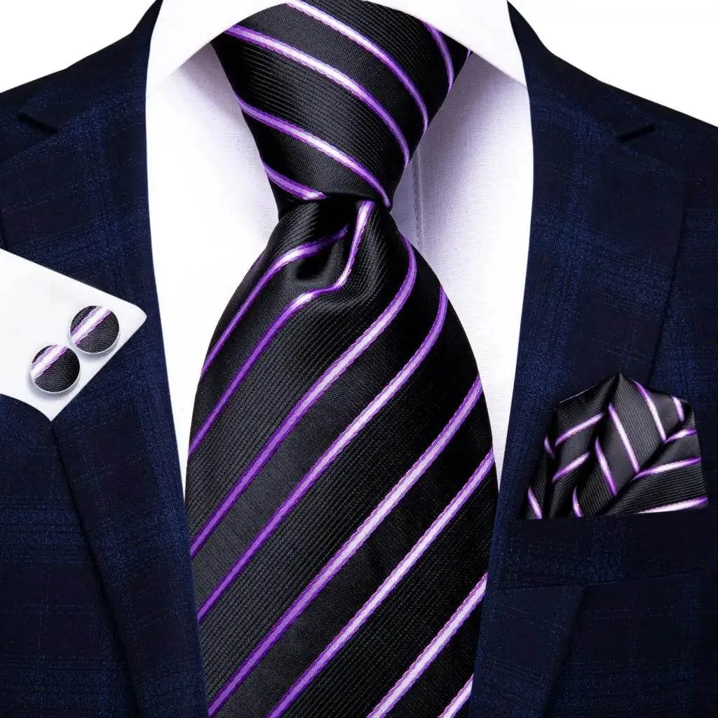 Purple Paisley Silk Tie Set for Men