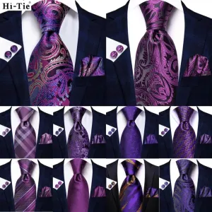 Purple Paisley Silk Tie Set for Men