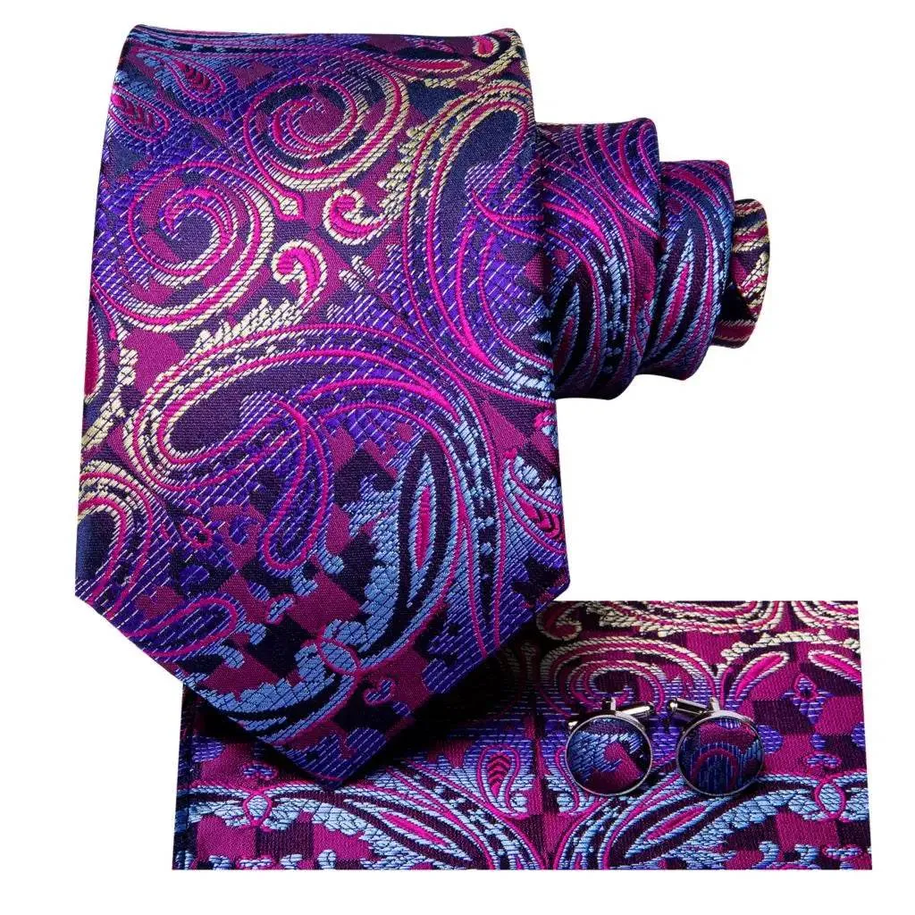 Purple Paisley Silk Tie Set for Men