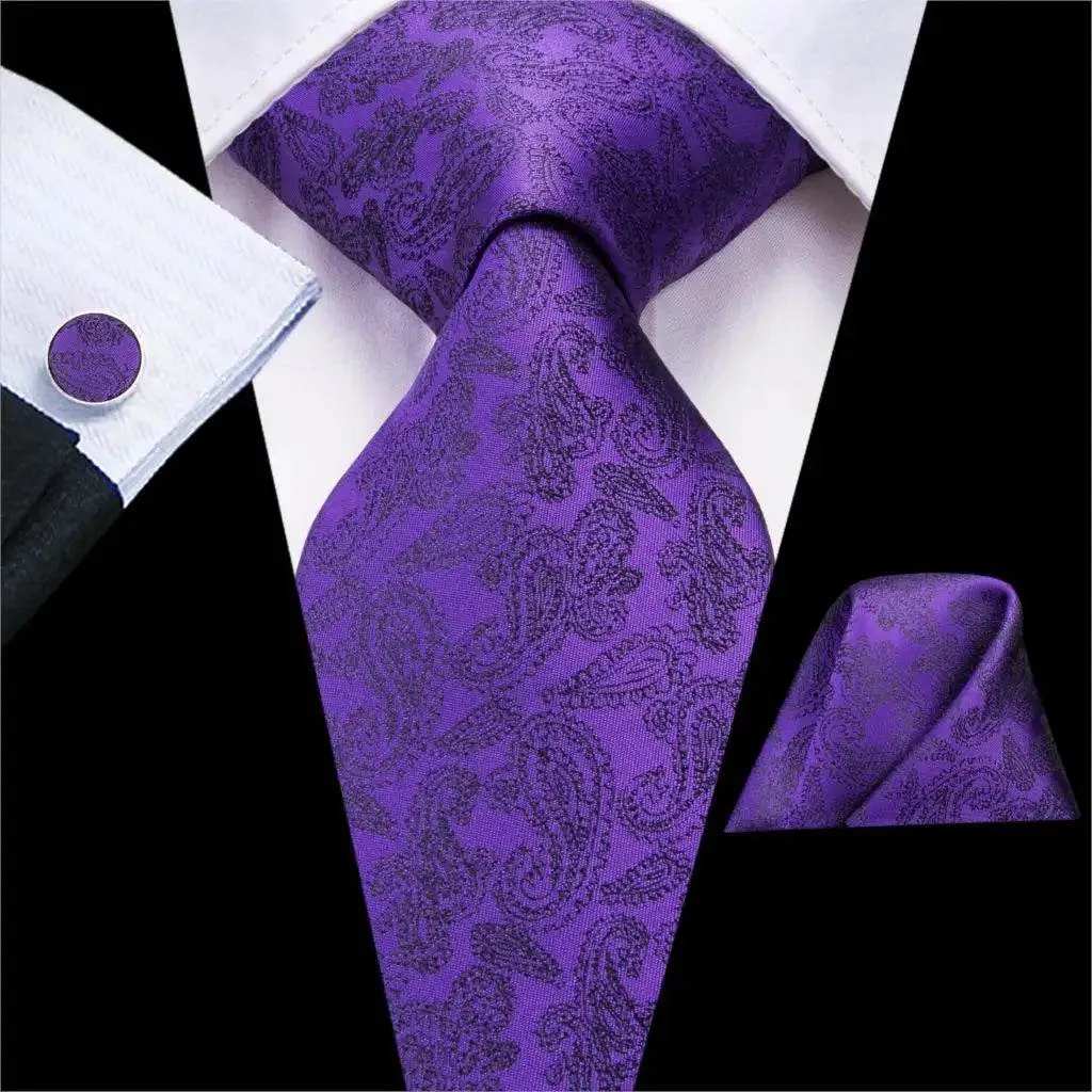 Purple Paisley Silk Tie Set for Men