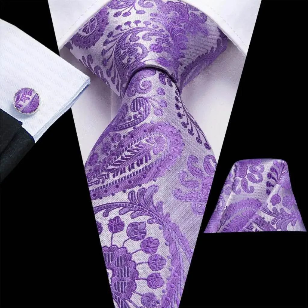 Purple Paisley Silk Tie Set for Men