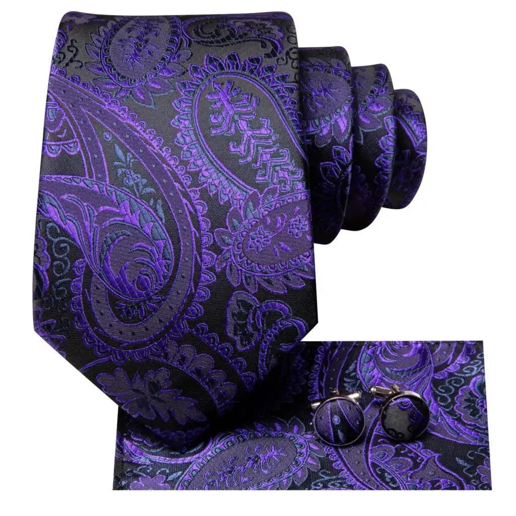 Purple Paisley Silk Tie Set for Men