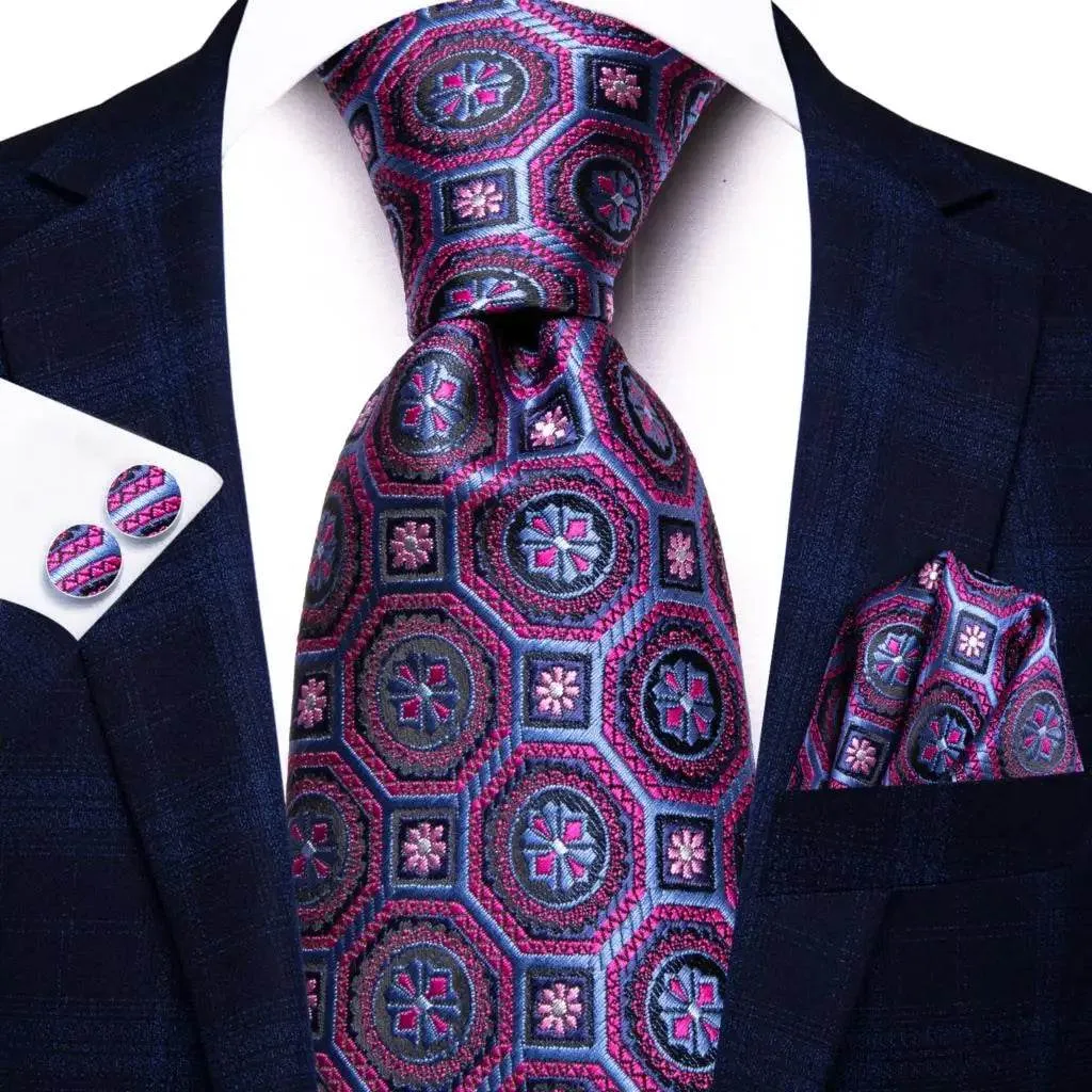Purple Paisley Silk Tie Set for Men