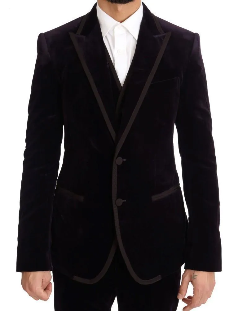 Purple Velvet Slim Fit Two Button Suit