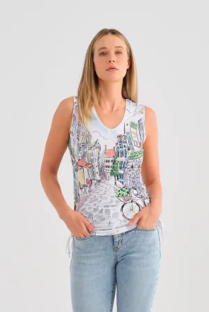 "Sunday Afternoon" Print Sleeveless Top