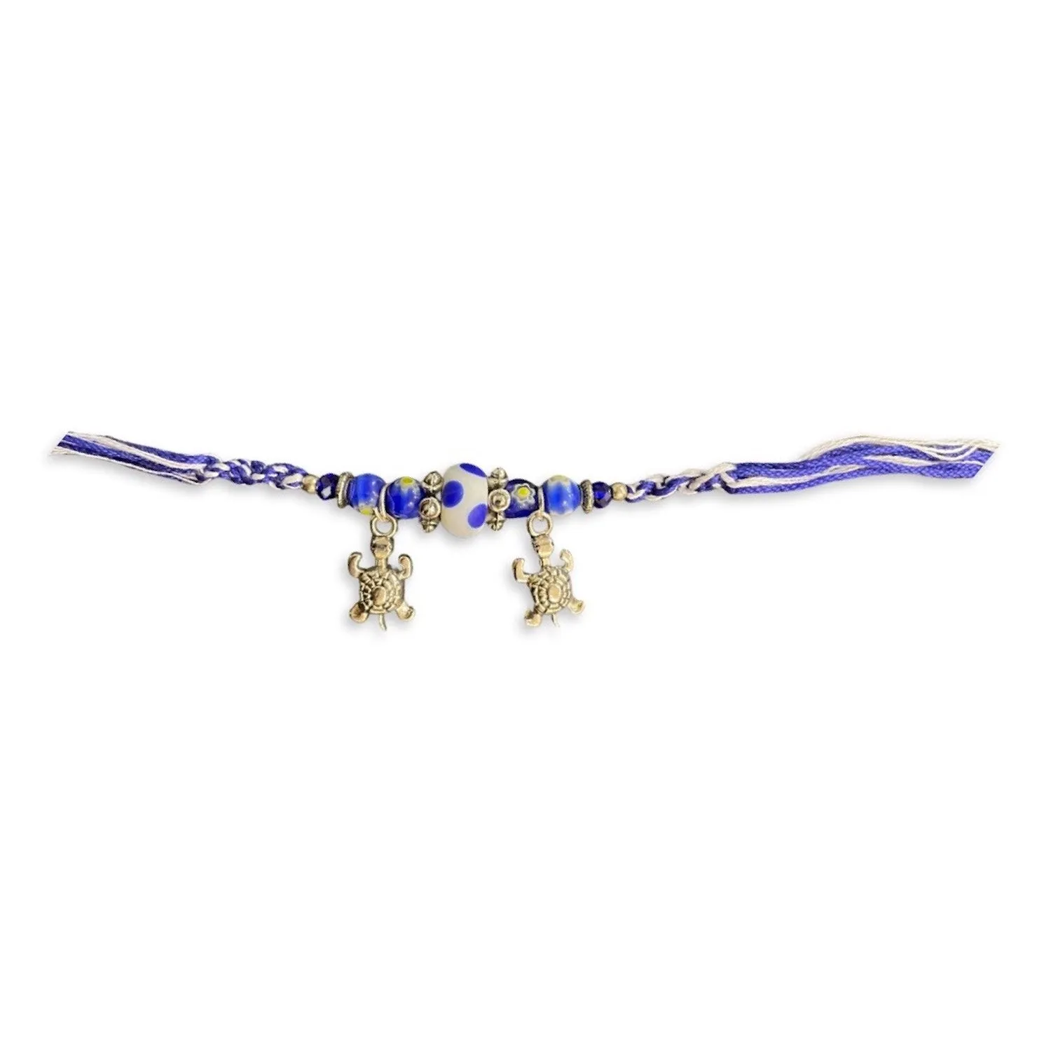 (Rakhi Set of 2) Designer Rakhi Blue Beads With Tortoise Charm On multicolour Thread Rakhi