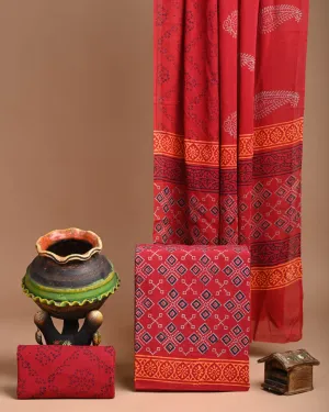 Red Cotton Handblock Print suit