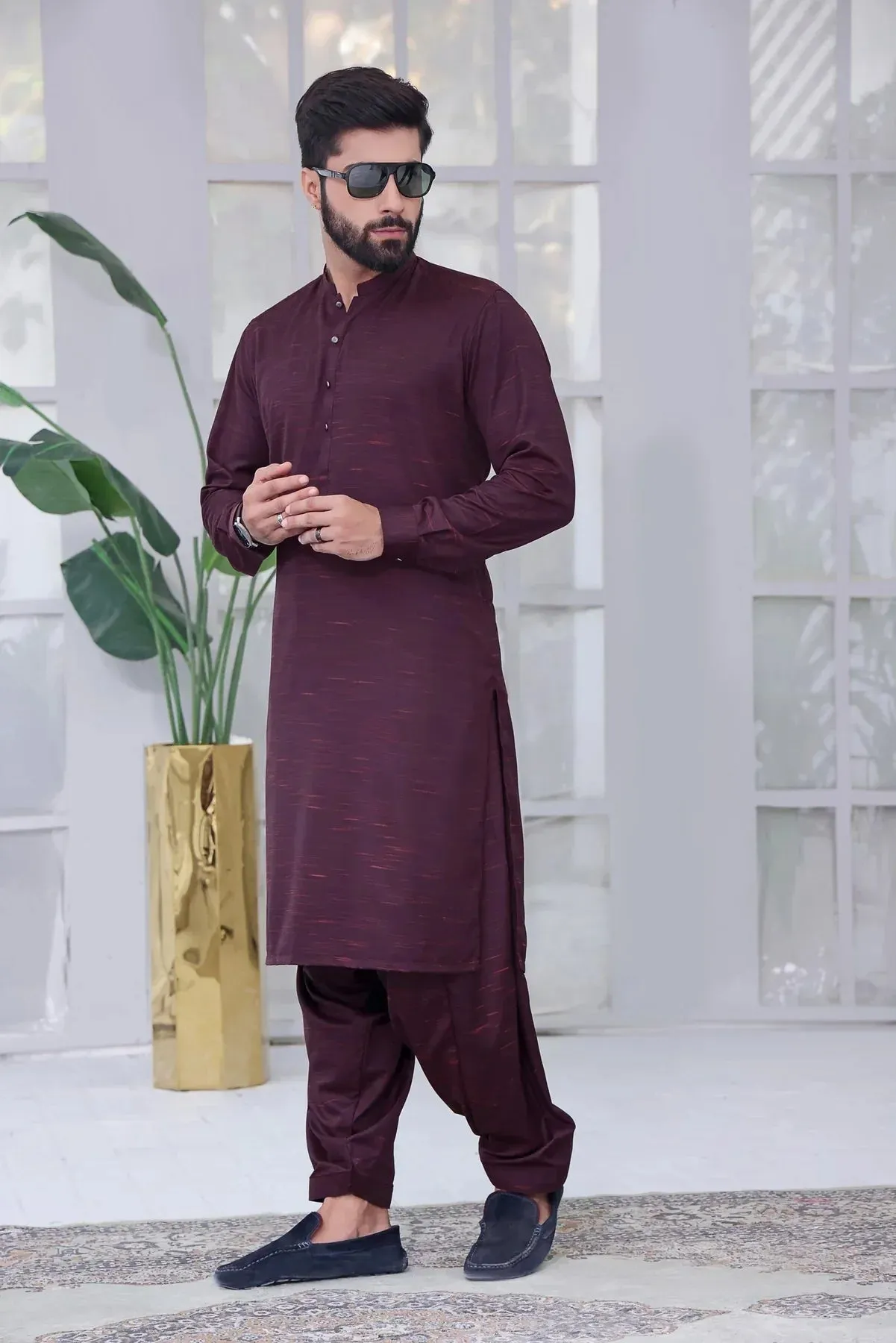 Regal Orchid: Purple Shalwar Kameez Ensemble for Men