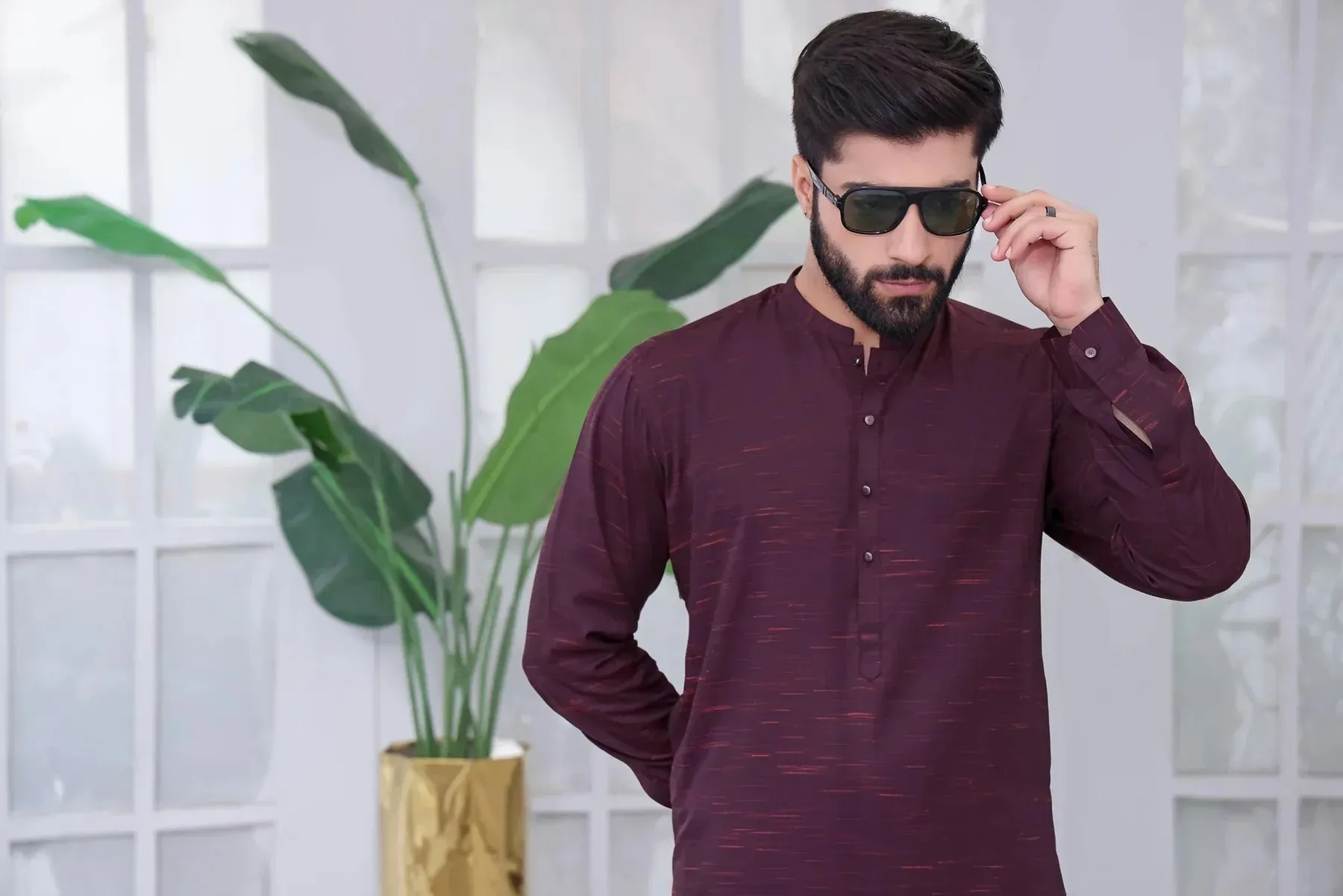 Regal Orchid: Purple Shalwar Kameez Ensemble for Men