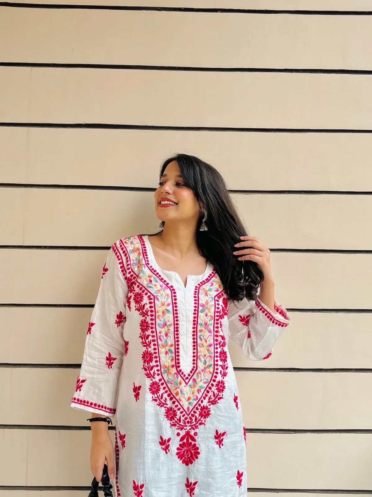 Resham Work Chikankari Chanderi Kurti