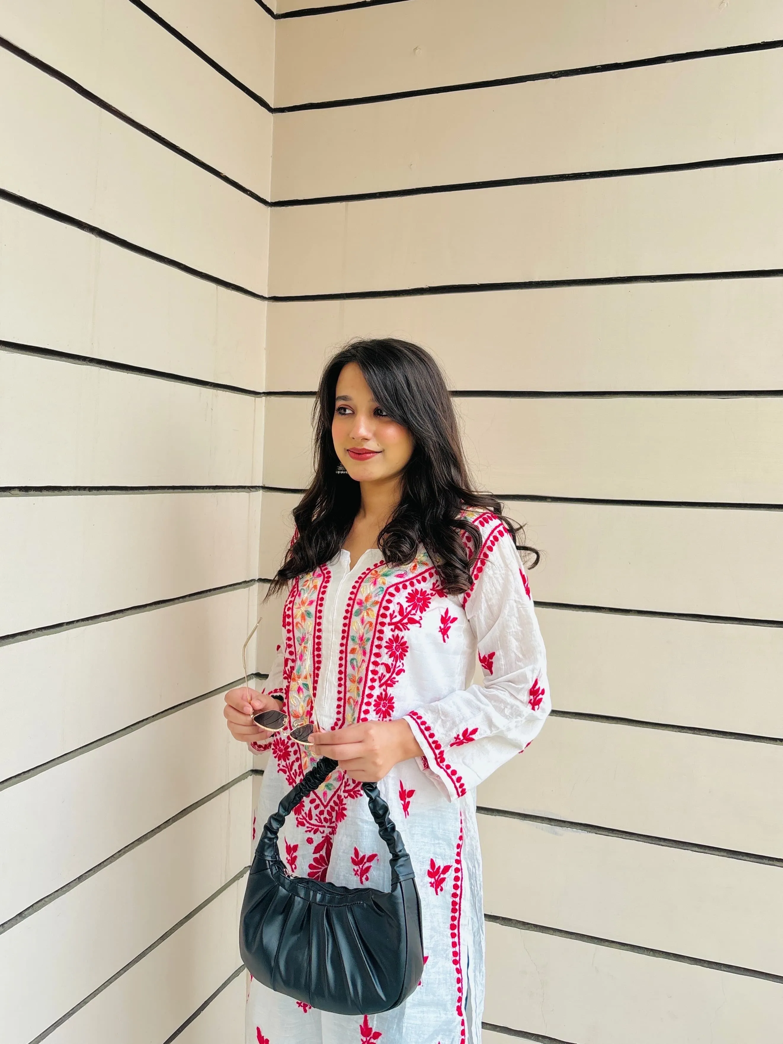 Resham Work Chikankari Chanderi Kurti