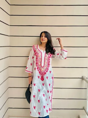 Resham Work Chikankari Chanderi Kurti