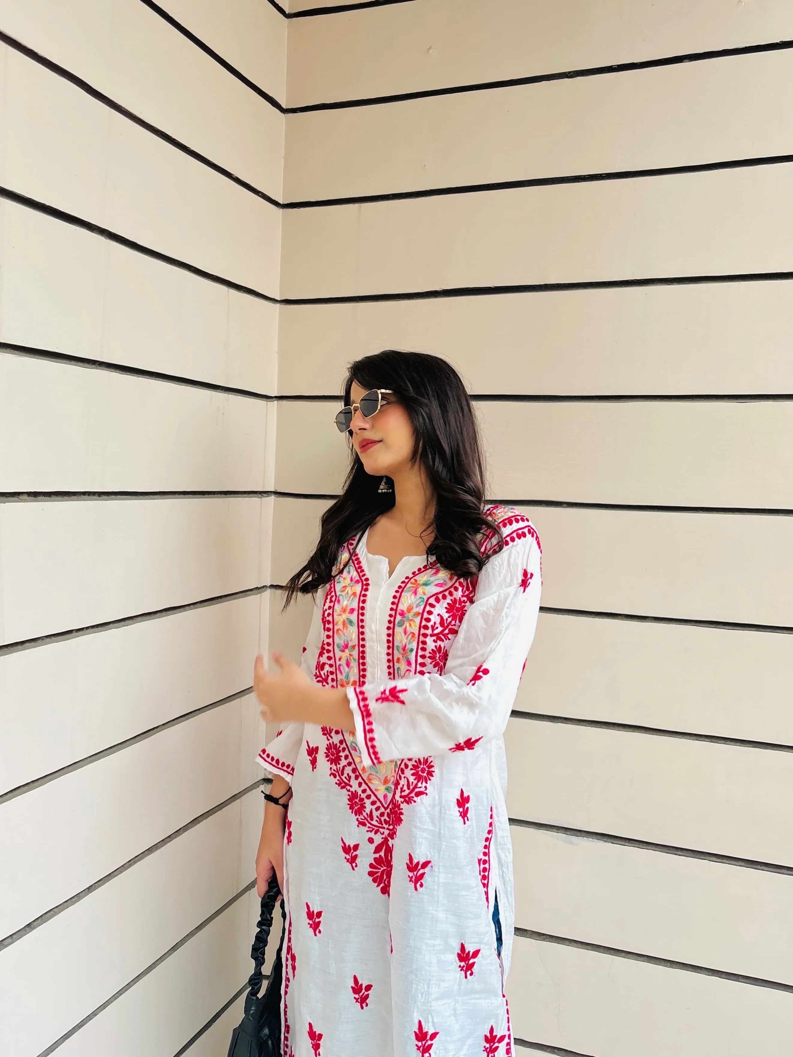 Resham Work Chikankari Chanderi Kurti