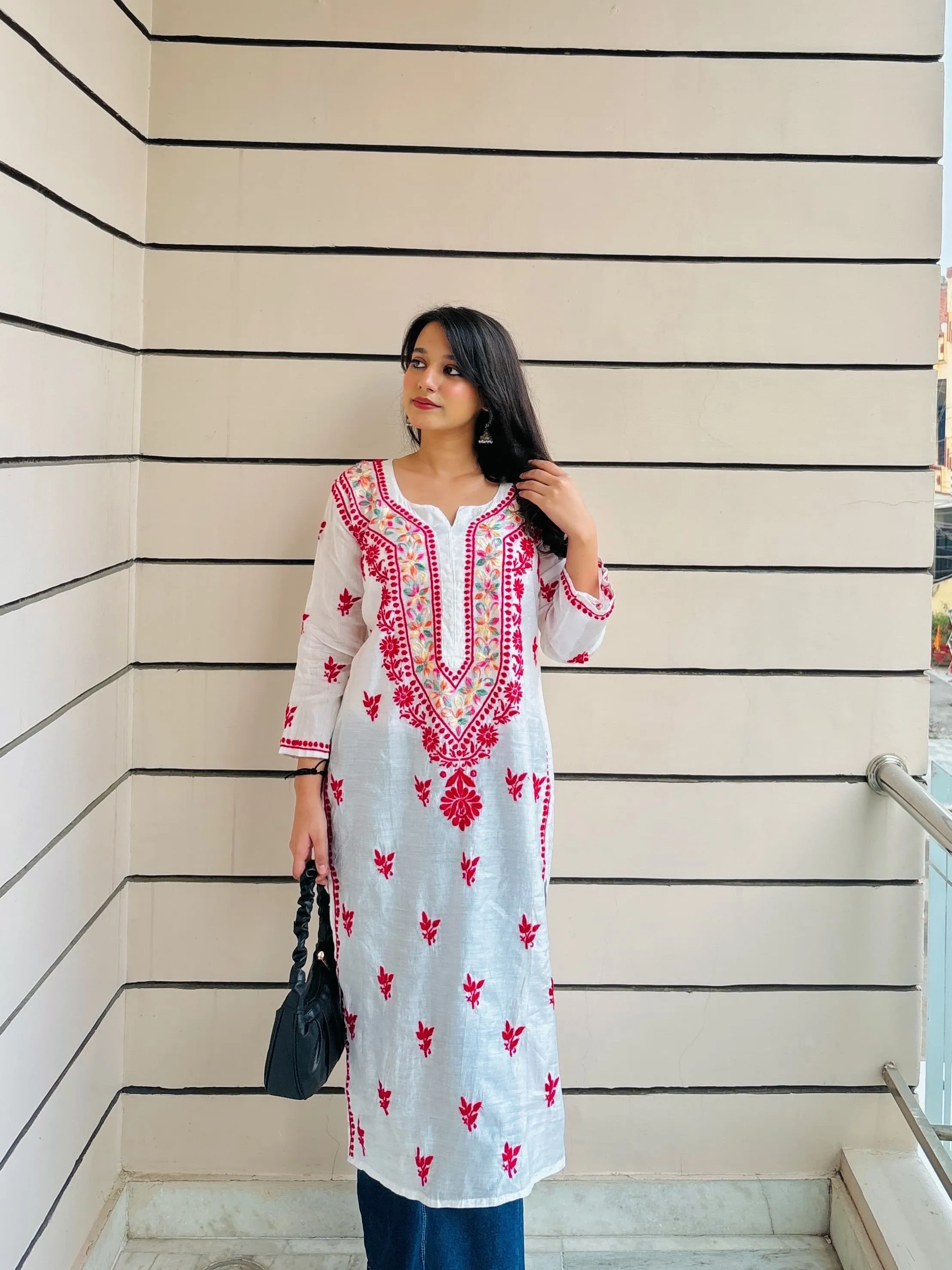Resham Work Chikankari Chanderi Kurti