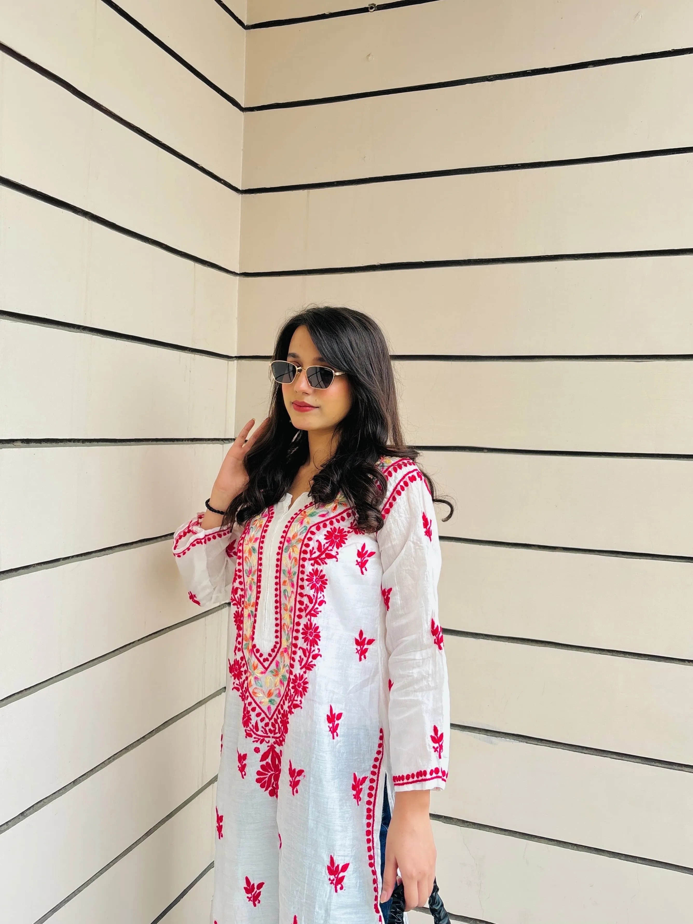 Resham Work Chikankari Chanderi Kurti