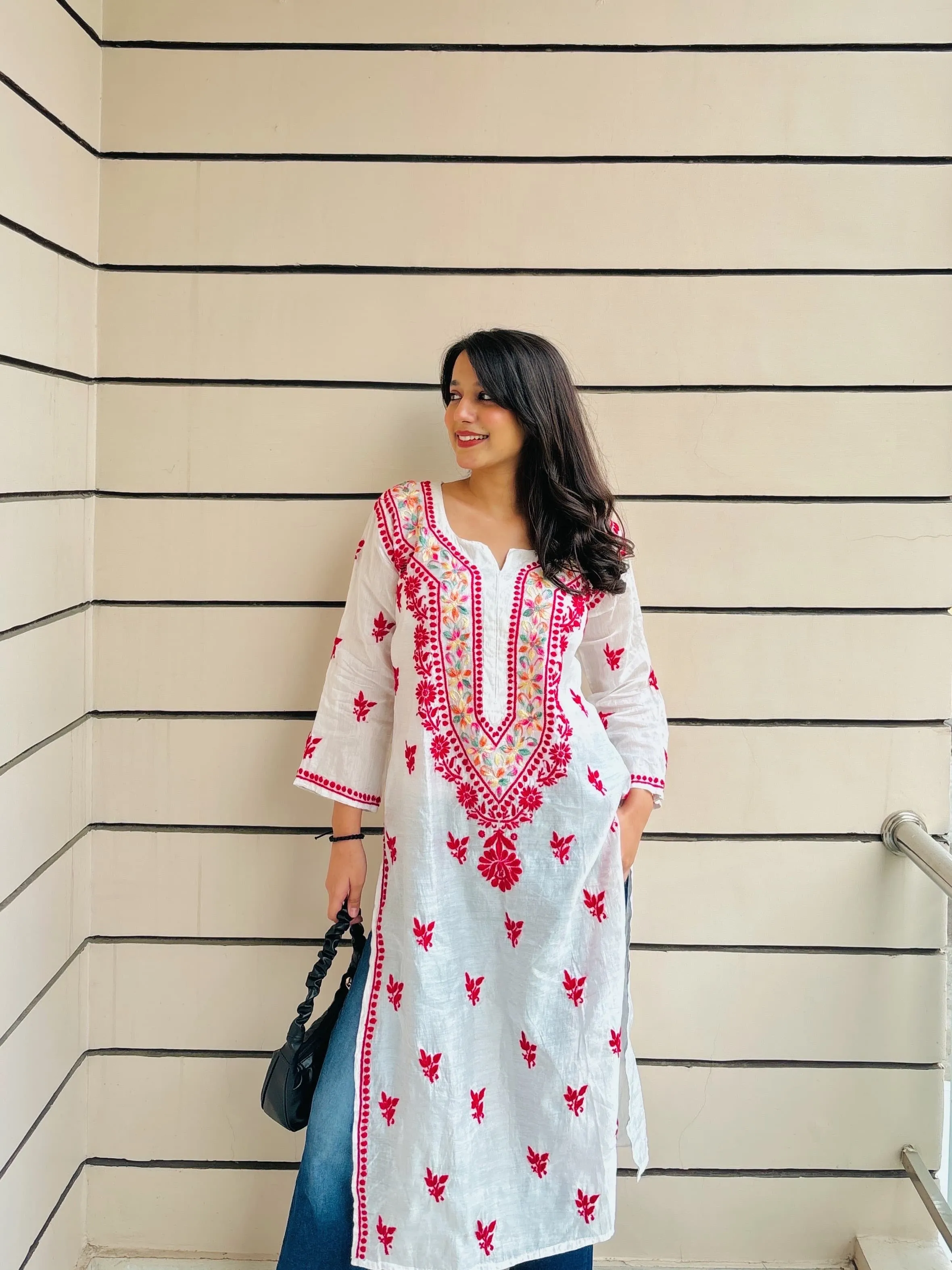 Resham Work Chikankari Chanderi Kurti