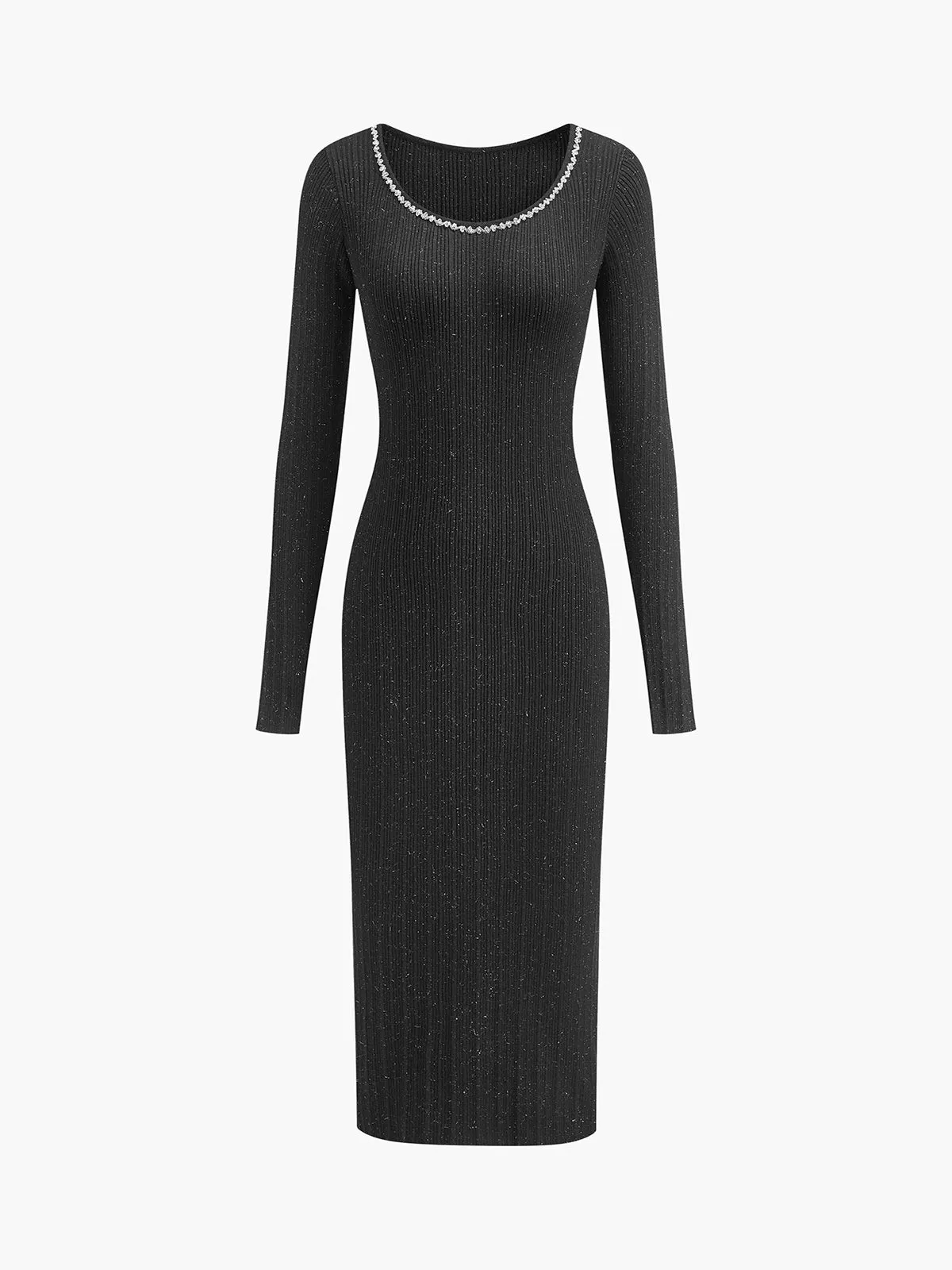 Rhinestone Decor Plain Sweater Dress