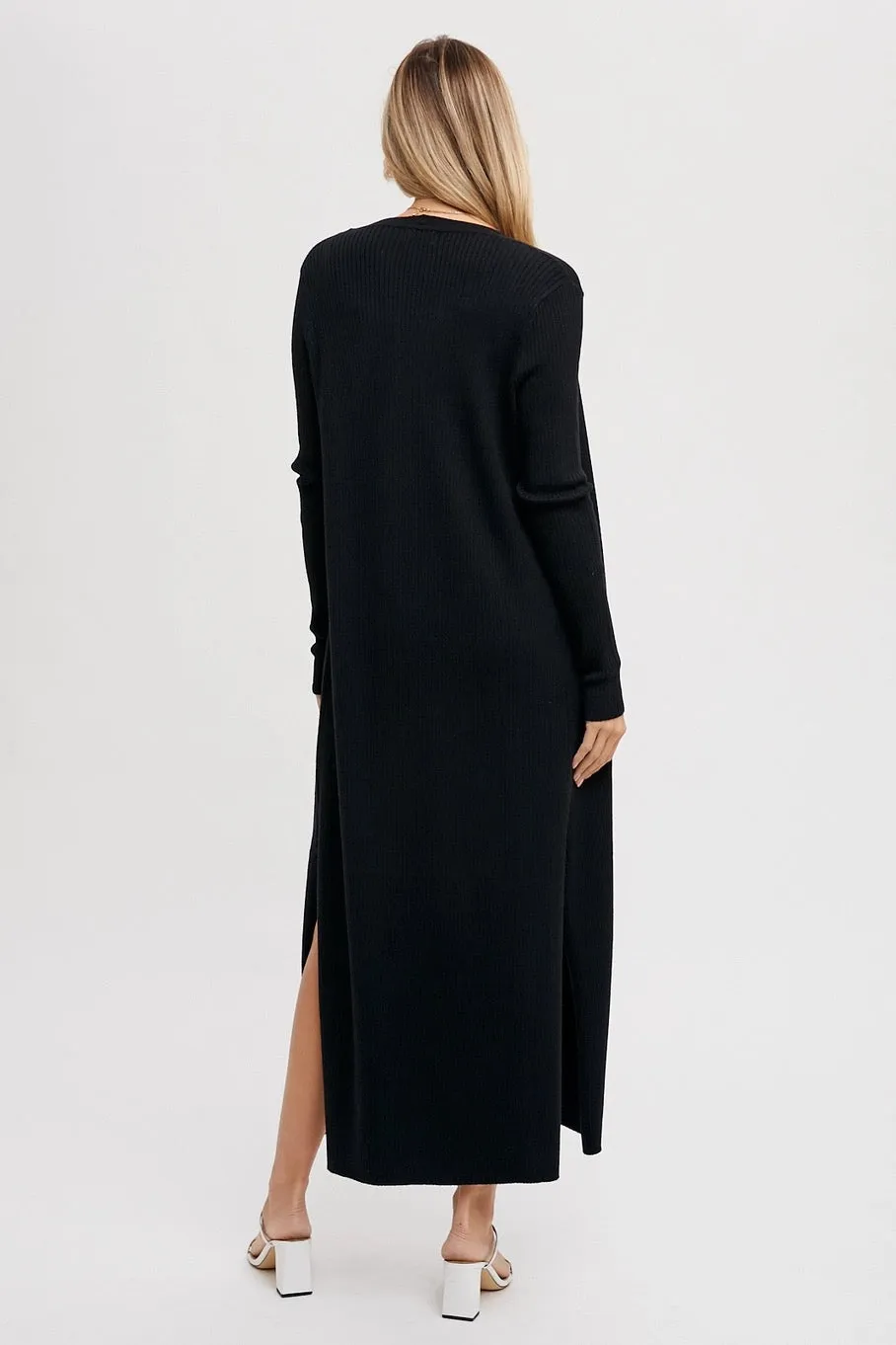 Ribbed Knit Longline Cardigan & Bodycon Maxi Dress Set