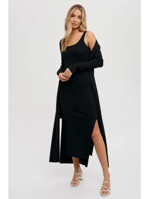 Ribbed Knit Longline Cardigan & Bodycon Maxi Dress Set