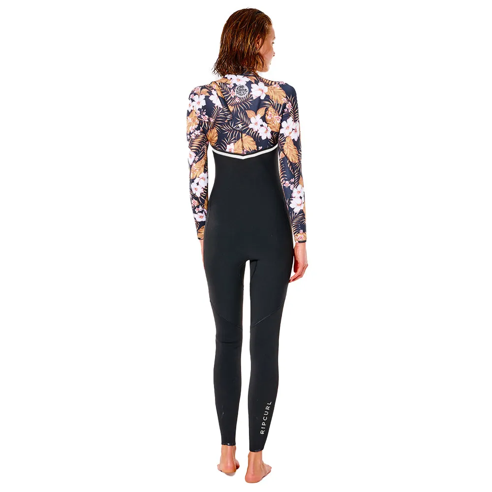 Rip Curl Womens E-Bomb 3/2mm Zip Free Summer Wetsuit -Black/Gold