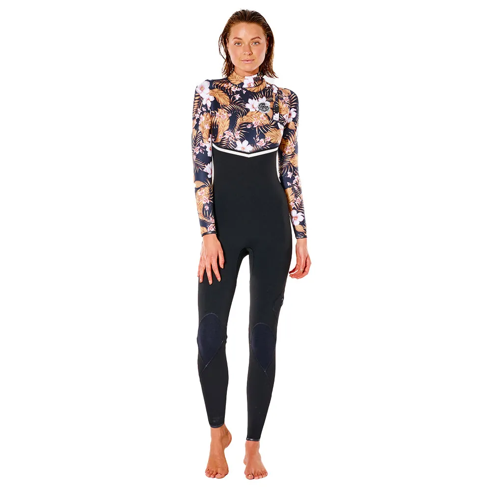 Rip Curl Womens E-Bomb 3/2mm Zip Free Summer Wetsuit -Black/Gold