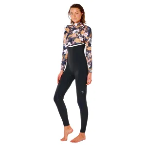 Rip Curl Womens E-Bomb 3/2mm Zip Free Summer Wetsuit -Black/Gold