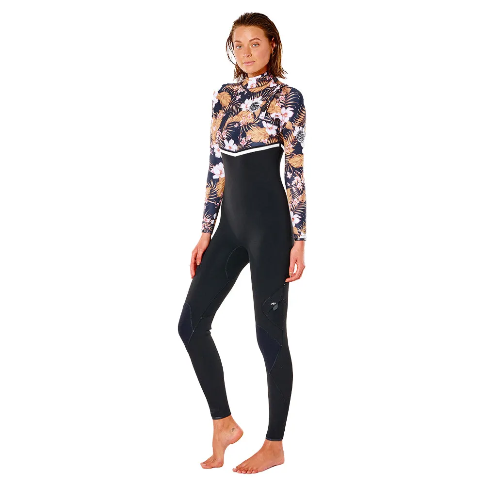Rip Curl Womens E-Bomb 3/2mm Zip Free Summer Wetsuit -Black/Gold