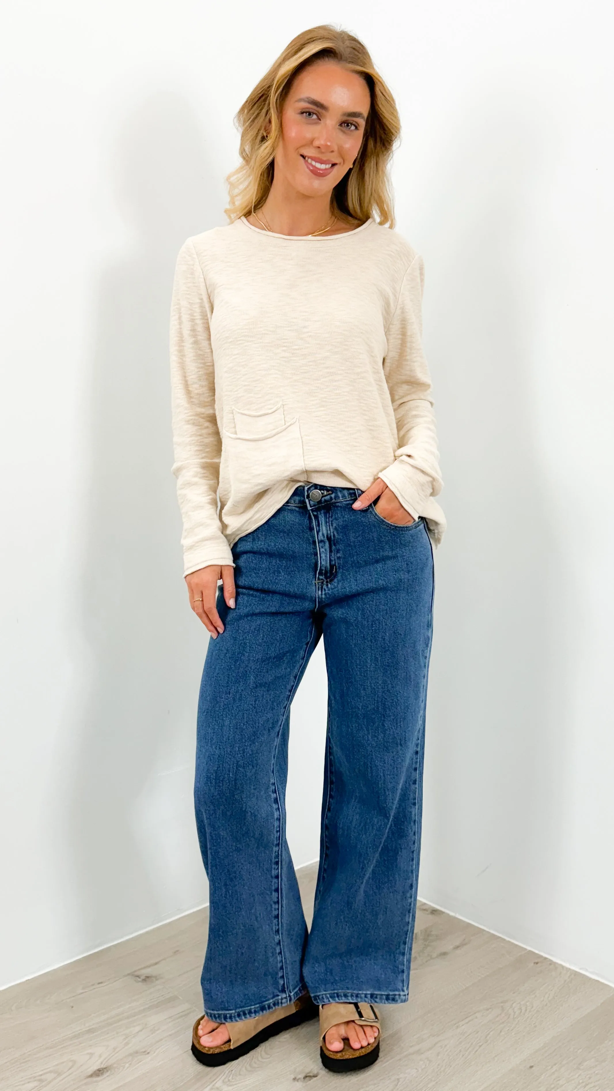 RIVER POCKET KNIT TOP - BEIGE