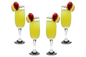 Romantic Flute Stemmed Glasses for Cocktails Gold Rim 8.25 oz Set of (4)