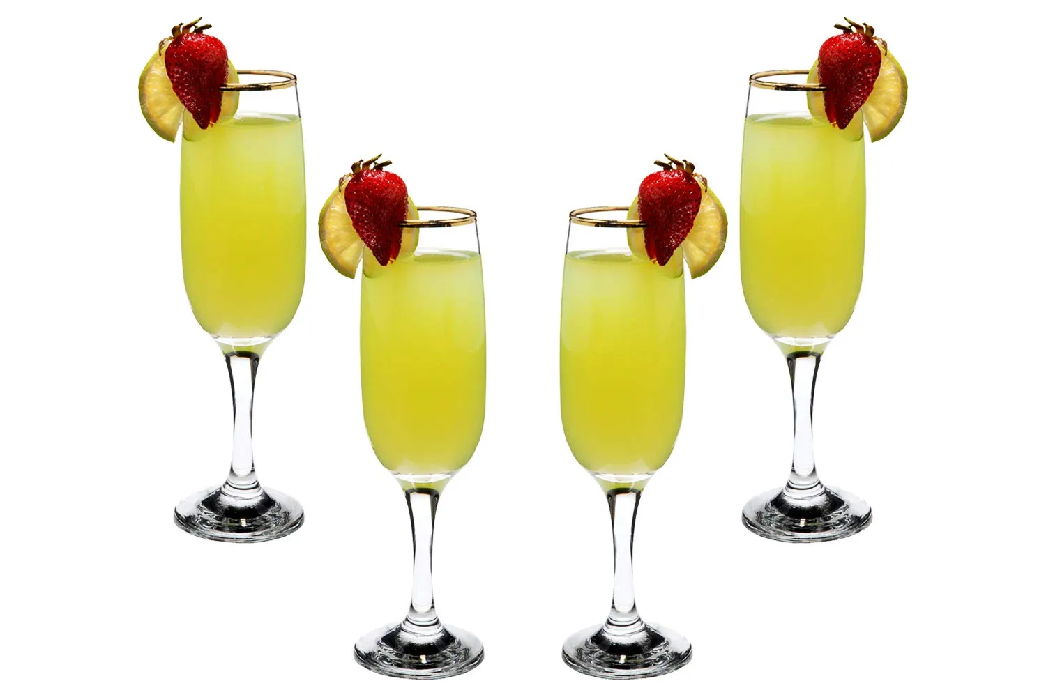 Romantic Flute Stemmed Glasses for Cocktails Gold Rim 8.25 oz Set of (4)
