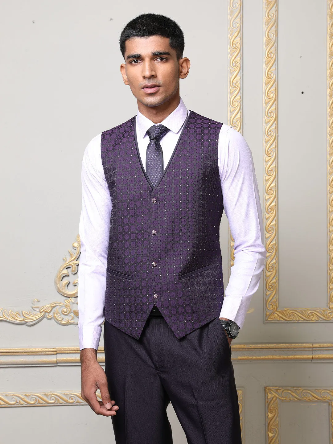 Royal Purple Imported Fabric Mens Slim Fit Designer Suit