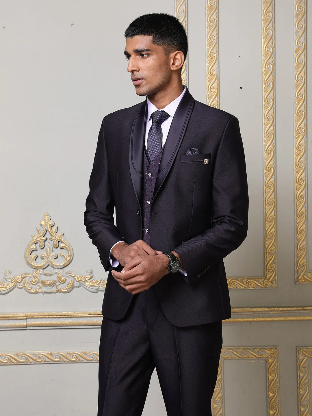 Royal Purple Imported Fabric Mens Slim Fit Designer Suit