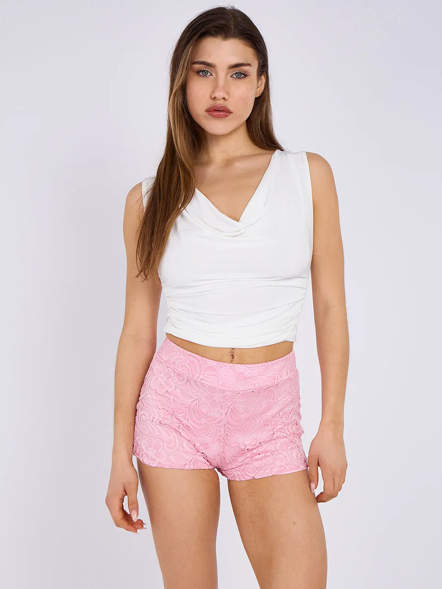 Ruched Cowl Neck Slinky Top