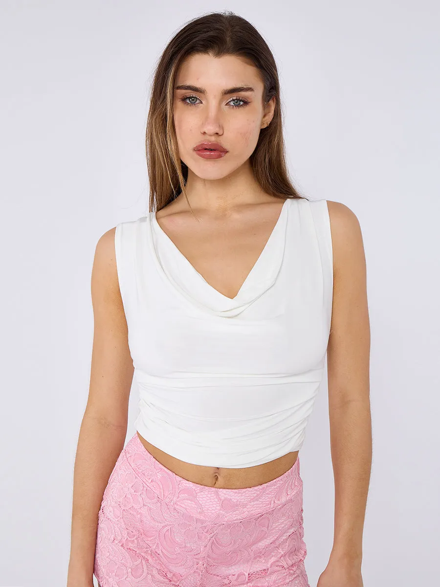 Ruched Cowl Neck Slinky Top