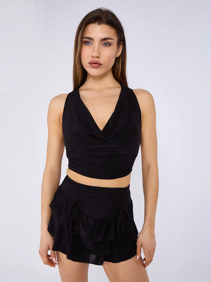 Ruched Cowl Neck Slinky Top