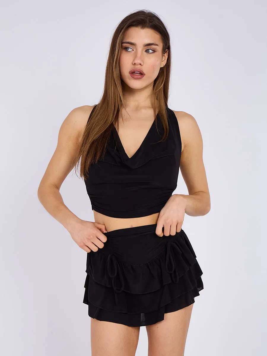 Ruched Cowl Neck Slinky Top