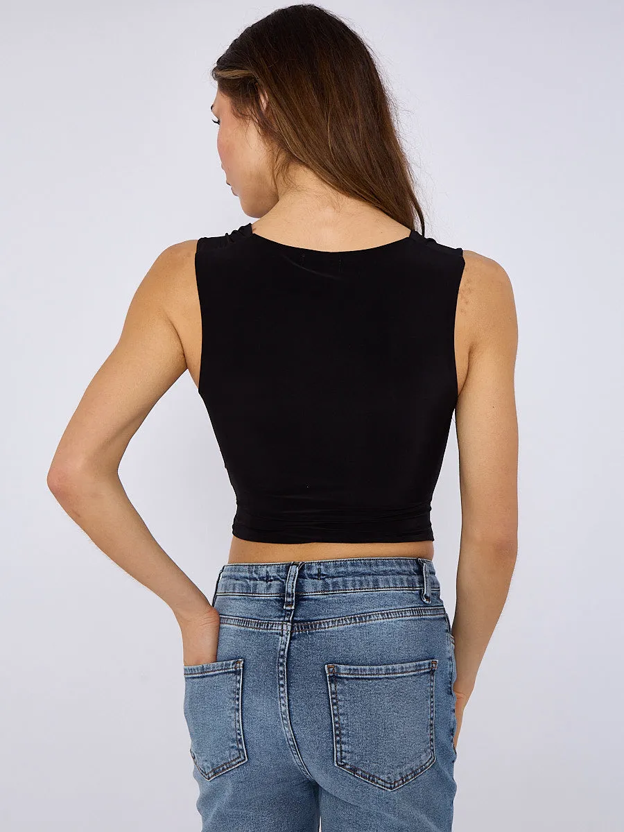 Ruched Cowl Neck Slinky Top