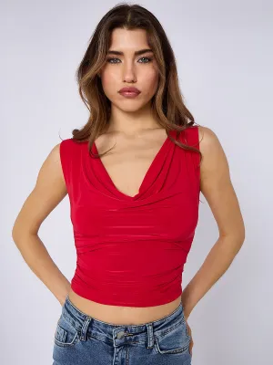 Ruched Cowl Neck Slinky Top