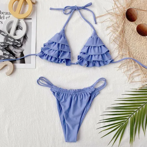 Ruffle String Ruch Bikini